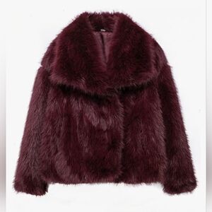 Maroon Deep Red Marlo Burgundy faux fur cropped coat trending viral!